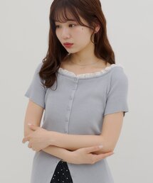 【umm.】襟フリル半袖プルオーバー