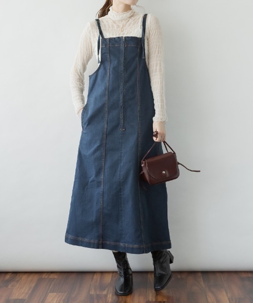 RCD(アールシーディー)の「前ジッパーデニムジャンスカ(デニムスカート・レディース・ワンウォッシュ/ネイビー・M/L/LL)」の2枚目の写真
