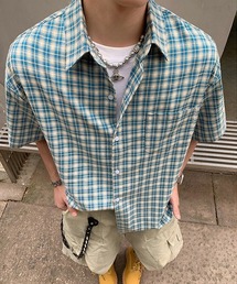オーバーサイズチェック柄半袖シャツ