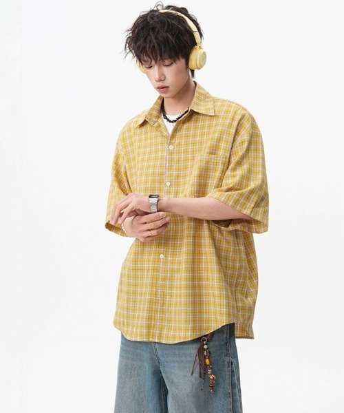 Ressaca(レサーカ)の「オーバーサイズチェック柄半袖シャツ(シャツ/ブラウス・メンズ・ブルー/イエロー・M/XL/L)」の7枚目の写真