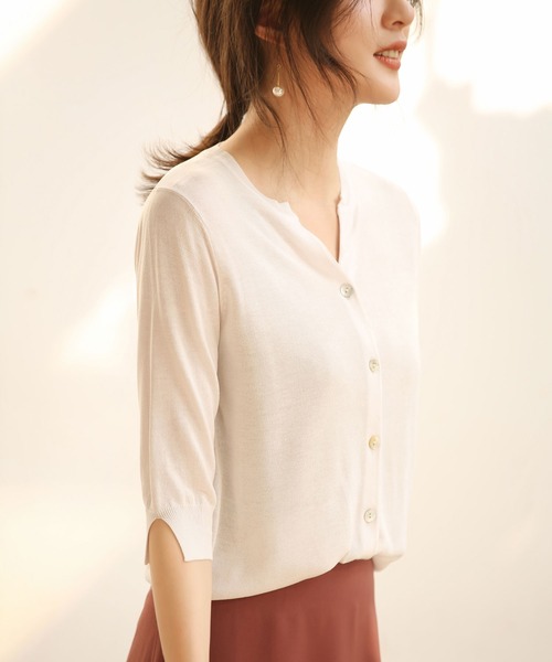 DRESS PLUS（ドレスプラス）の「【接触冷感】スキッパーネックサマーニットカーディガン（カーディガン/ボレロ・レディース・ブラック/チャコールグレー/ブルー/ホワイト/グリーン/ラベンダー/ベージュ/ネイビー/パープル・M/L）」の12枚目の写真