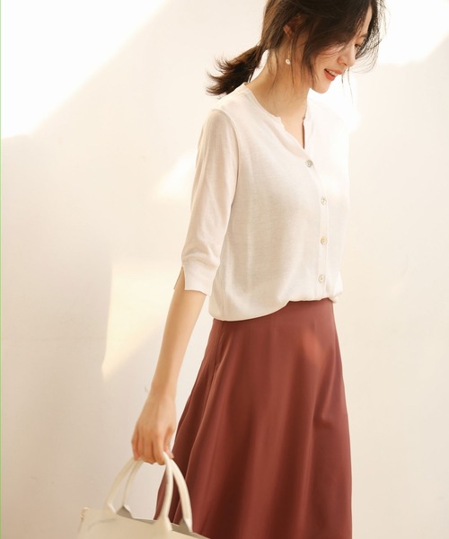 DRESS PLUS（ドレスプラス）の「【接触冷感】スキッパーネックサマーニットカーディガン（カーディガン/ボレロ・レディース・ブラック/チャコールグレー/ブルー/ホワイト/グリーン/ラベンダー/ベージュ/ネイビー/パープル・M/L）」の13枚目の写真