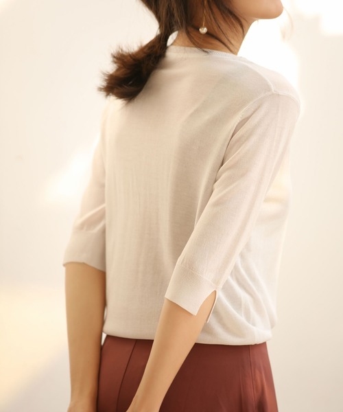 DRESS PLUS（ドレスプラス）の「【接触冷感】スキッパーネックサマーニットカーディガン（カーディガン/ボレロ・レディース・ブラック/チャコールグレー/ブルー/ホワイト/グリーン/ラベンダー/ベージュ/ネイビー/パープル・M/L）」の15枚目の写真