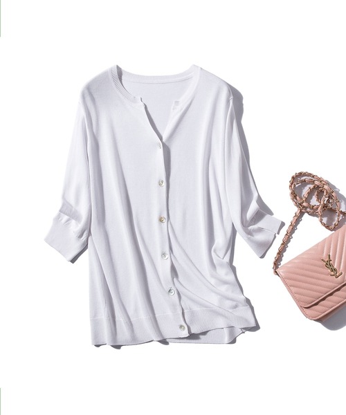 DRESS PLUS（ドレスプラス）の「【接触冷感】スキッパーネックサマーニットカーディガン（カーディガン/ボレロ・レディース・ブラック/チャコールグレー/ブルー/ホワイト/グリーン/ラベンダー/ベージュ/ネイビー/パープル・M/L）」の16枚目の写真