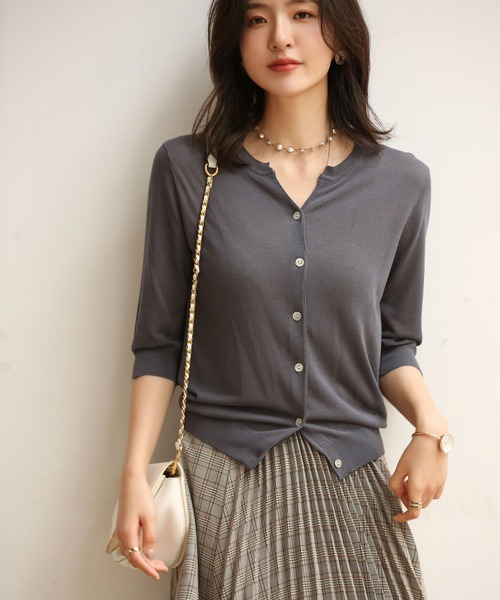 DRESS PLUS（ドレスプラス）の「【接触冷感】スキッパーネックサマーニットカーディガン（カーディガン/ボレロ・レディース・ブラック/チャコールグレー/ブルー/ホワイト/グリーン/ラベンダー/ベージュ/ネイビー/パープル・M/L）」の18枚目の写真