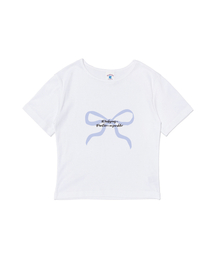 リボンプリントクロップ半袖Tシャツ(ホワイト)