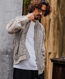 mj11603-Native Inspired Pattern Zip Up Jacket ジップアップブルゾン(PF-262-007)