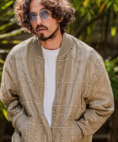 CAMBIO（カンビオ）の「mj11603-Native Inspired Pattern Zip Up Jacket ジップアップブルゾン(PF-262-007)（ブルゾン・メンズ・グレー/カーキ・M/L）」の4枚目の写真