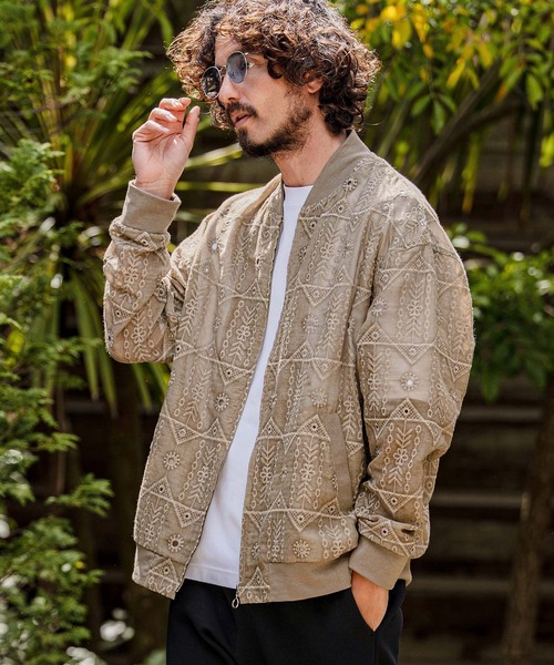 CAMBIO（カンビオ）の「mj11603-Native Inspired Pattern Zip Up Jacket ジップアップブルゾン(PF-262-007)（ブルゾン・メンズ・グレー/カーキ・M/L）」の5枚目の写真