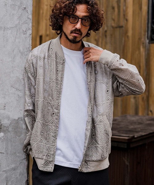CAMBIO（カンビオ）の「mj11603-Native Inspired Pattern Zip Up Jacket ジップアップブルゾン(PF-262-007)（ブルゾン・メンズ・グレー/カーキ・M/L）」の9枚目の写真