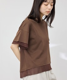 SARARI 接触冷感 UVカット シフォンドッキング クルーネック 半袖プルオーバー