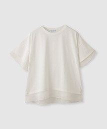 SARARI 接触冷感 UVカット シフォンドッキング クルーネック 半袖プルオーバー