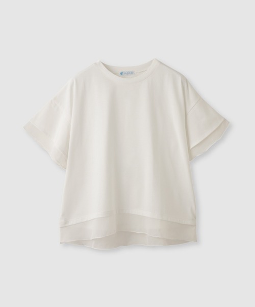 NAVY(ネイビー)の「SARARI 接触冷感 UVカット シフォンドッキング クルーネック 半袖プルオーバー(Tシャツ/カットソー・レディース・ブラック/ブラウン/オフホワイト・M/L)」の1枚目の写真