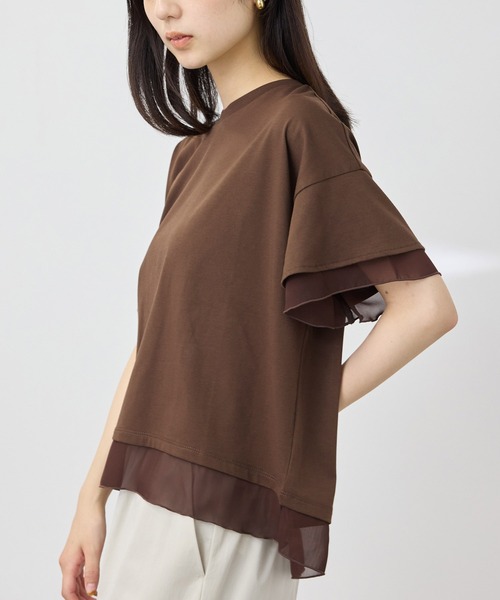 NAVY(ネイビー)の「SARARI 接触冷感 UVカット シフォンドッキング クルーネック 半袖プルオーバー(Tシャツ/カットソー・レディース・ブラック/ブラウン/オフホワイト・M/L)」の13枚目の写真