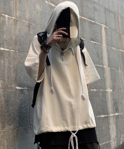 KELVIN(ケルヴァン)の「Minimal Short Sleeve Hoodie ミニマルショートスリーブフーディー(その他トップス・メンズ・ホワイト/ブラック・LARGE/MEDIUM)」の2枚目の写真