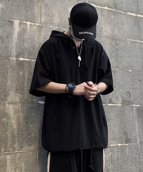 KELVIN(ケルヴァン)の「Minimal Short Sleeve Hoodie ミニマルショートスリーブフーディー(その他トップス・メンズ・ホワイト/ブラック・LARGE/MEDIUM)」の9枚目の写真
