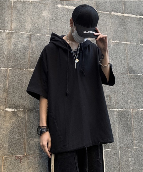 KELVIN(ケルヴァン)の「Minimal Short Sleeve Hoodie ミニマルショートスリーブフーディー(その他トップス・メンズ・ホワイト/ブラック・LARGE/MEDIUM)」の11枚目の写真