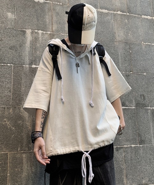 KELVIN(ケルヴァン)の「Minimal Short Sleeve Hoodie ミニマルショートスリーブフーディー(その他トップス・メンズ・ホワイト/ブラック・LARGE/MEDIUM)」の4枚目の写真