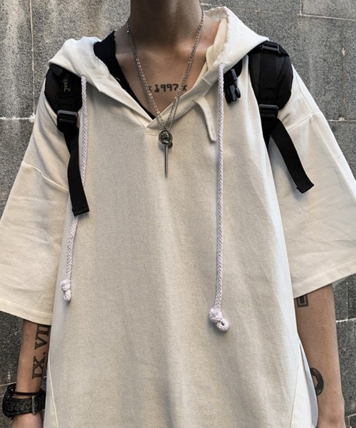 KELVIN(ケルヴァン)の「Minimal Short Sleeve Hoodie ミニマルショートスリーブフーディー(その他トップス・メンズ・ホワイト/ブラック・LARGE/MEDIUM)」の3枚目の写真