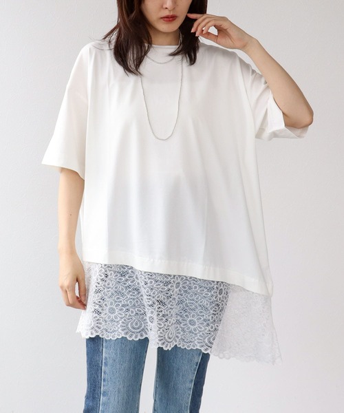 セール】レースアシメヘムプルオーバー（Tシャツ/カットソー）｜Three