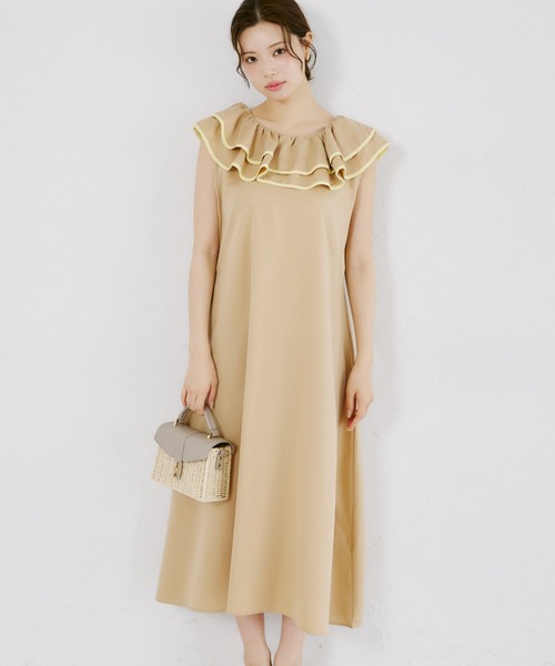 ZOZO限定】ネックバイカラーフリルノースリーブワンピース（ワンピース