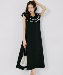 【ZOZO限定】ネックバイカラーフリルノースリーブワンピース