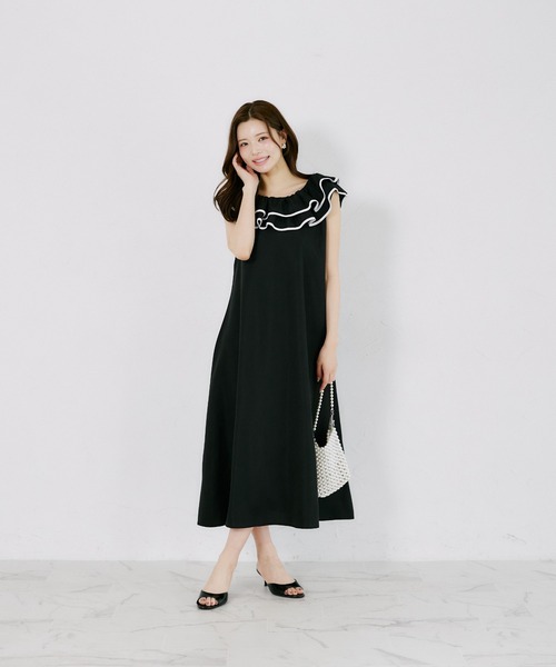 ZOZO限定】ネックバイカラーフリルノースリーブワンピース（ワンピース