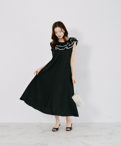 ZOZO限定】ネックバイカラーフリルノースリーブワンピース（ワンピース
