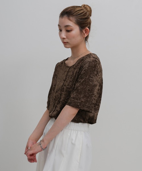 select MOCA(セレクトモカ)の「【ZOZO限定】センターラインシアーベロアトップス(Tシャツ/カットソー・レディース・ブラウン/グレー/ブラック・FREE)」の19枚目の写真