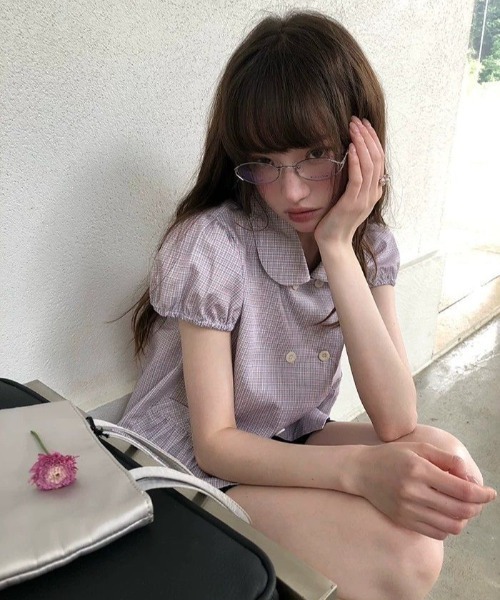 GEMEDA(ジェメダ)の「ダブルボタンチェックペプラムブラウス(シャツ/ブラウス・レディース・ピンク/ネイビー・M)」の5枚目の写真