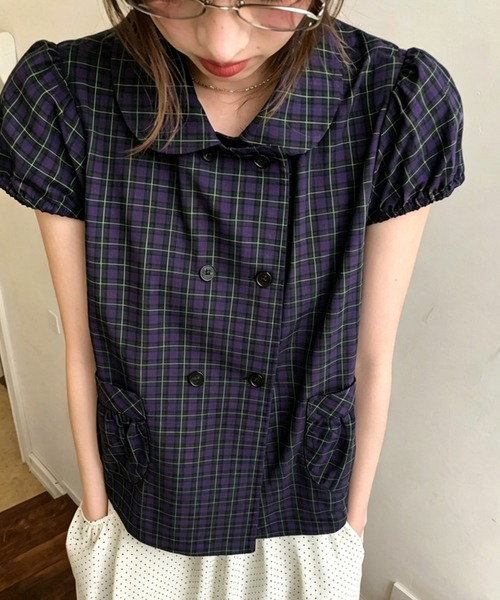 GEMEDA(ジェメダ)の「ダブルボタンチェックペプラムブラウス(シャツ/ブラウス・レディース・ピンク/ネイビー・M)」の11枚目の写真