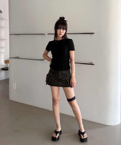 4INT.(フォイント)の「【2ピースSET / 単体 or レイヤード】レース キャミソール 無地 半袖 Tシャツ(Tシャツ/カットソー・レディース・ブラック/グレー/ホワイト・FREE)」の4枚目の写真