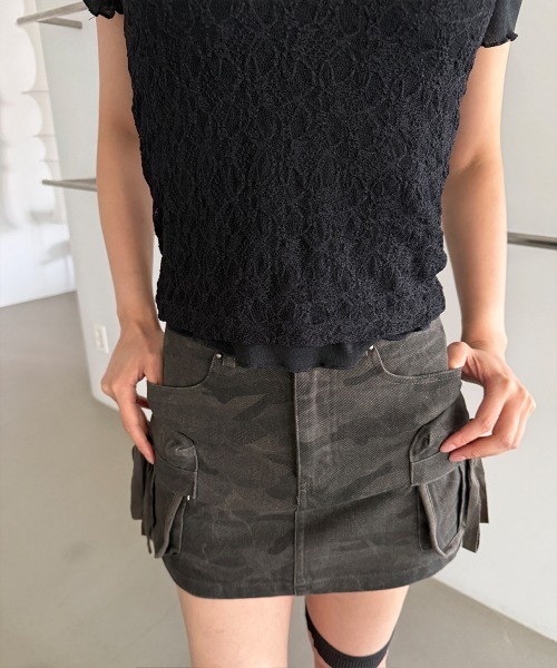 4INT.(フォイント)の「【2ピースSET / 単体 or レイヤード】レース キャミソール 無地 半袖 Tシャツ(Tシャツ/カットソー・レディース・ブラック/グレー/ホワイト・FREE)」の9枚目の写真