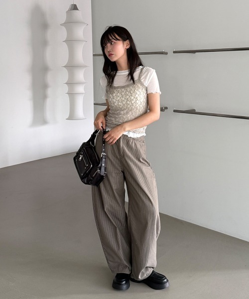 4INT.(フォイント)の「【2ピースSET / 単体 or レイヤード】レース キャミソール 無地 半袖 Tシャツ(Tシャツ/カットソー・レディース・ブラック/グレー/ホワイト・FREE)」の22枚目の写真