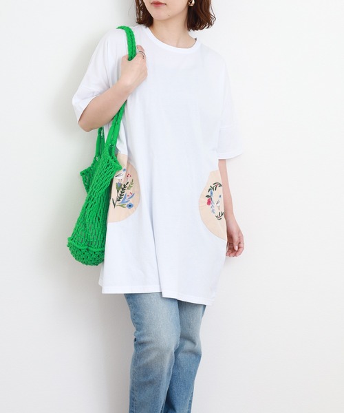 Emago(イマゴ)の「EMAGO ポケット刺繍チュニック 半端袖(チュニック・レディース・ネイビー/ホワイト・FREE)」の7枚目の写真