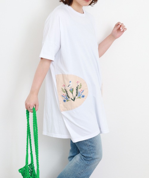Emago(イマゴ)の「EMAGO ポケット刺繍チュニック 半端袖(チュニック・レディース・ネイビー/ホワイト・FREE)」の6枚目の写真