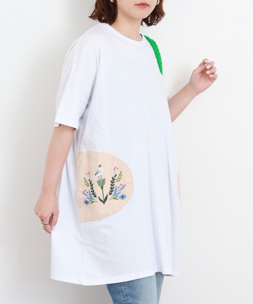 Emago(イマゴ)の「EMAGO ポケット刺繍チュニック 半端袖(チュニック・レディース・ネイビー/ホワイト・FREE)」の5枚目の写真
