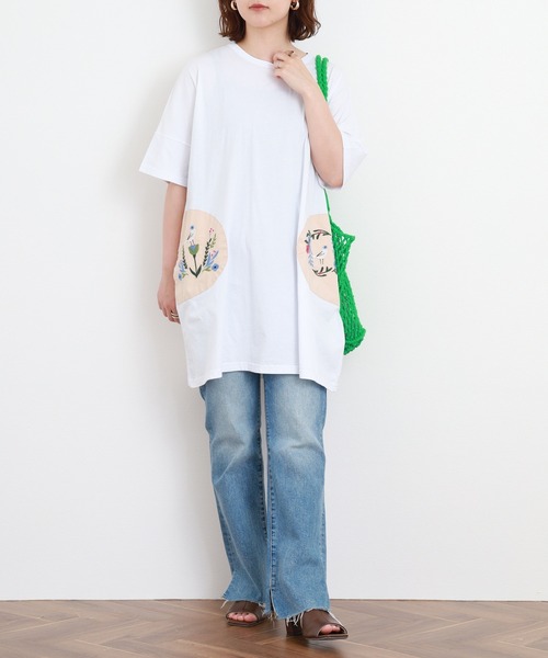 Emago(イマゴ)の「EMAGO ポケット刺繍チュニック 半端袖(チュニック・レディース・ネイビー/ホワイト・FREE)」の8枚目の写真