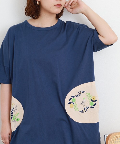 Emago(イマゴ)の「EMAGO ポケット刺繍チュニック 半端袖(チュニック・レディース・ネイビー/ホワイト・FREE)」の10枚目の写真