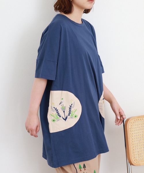 Emago(イマゴ)の「EMAGO ポケット刺繍チュニック 半端袖(チュニック・レディース・ネイビー/ホワイト・FREE)」の13枚目の写真