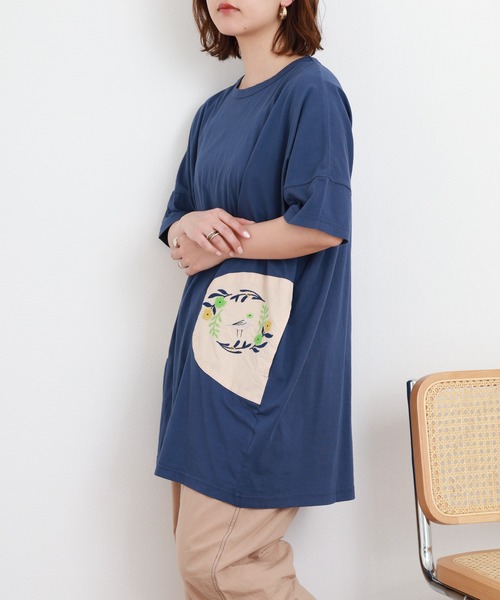 Emago(イマゴ)の「EMAGO ポケット刺繍チュニック 半端袖(チュニック・レディース・ネイビー/ホワイト・FREE)」の14枚目の写真