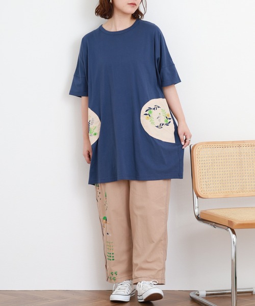 Emago(イマゴ)の「EMAGO ポケット刺繍チュニック 半端袖(チュニック・レディース・ネイビー/ホワイト・FREE)」の15枚目の写真