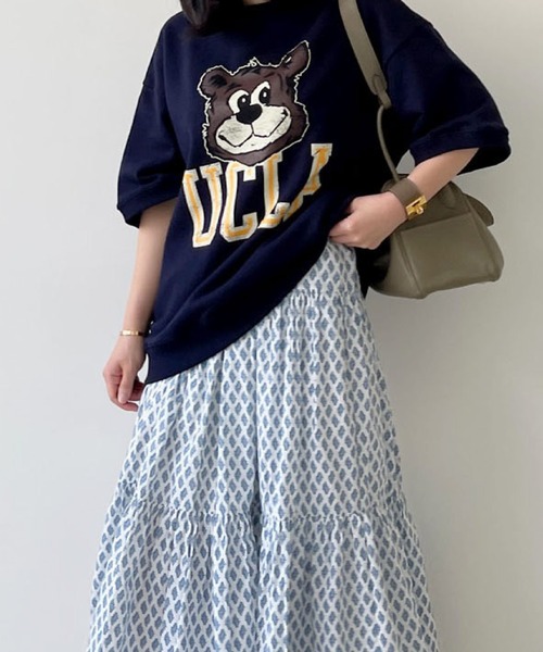 2ly2（トゥーリートゥー）の「総柄ティアードロングスカート フレアスカート ウエストゴム マキシ丈（スカート・レディース・グリーン/ホワイト・FREE）」の3枚目の写真
