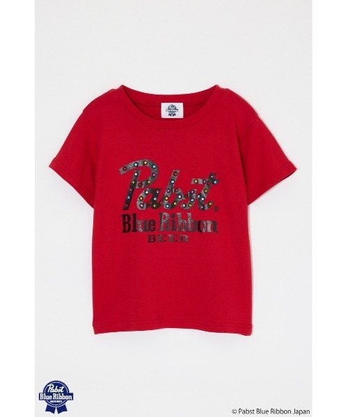 MOUSSY(マウジー)の「PABST CURSIVE LOGO Tシャツ(Tシャツ/カットソー・レディース・ブラック/レッド/ホワイト/ライトブルー・FREE)」の4枚目の写真