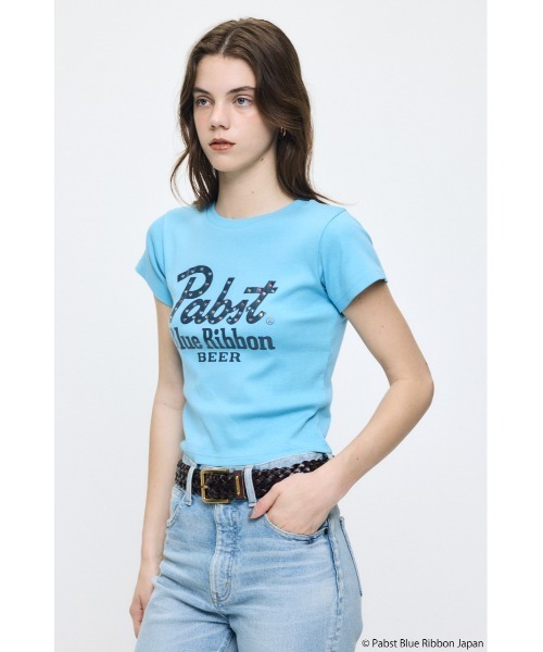 MOUSSY(マウジー)の「PABST CURSIVE LOGO Tシャツ(Tシャツ/カットソー・レディース・ブラック/レッド/ホワイト/ライトブルー・FREE)」の15枚目の写真