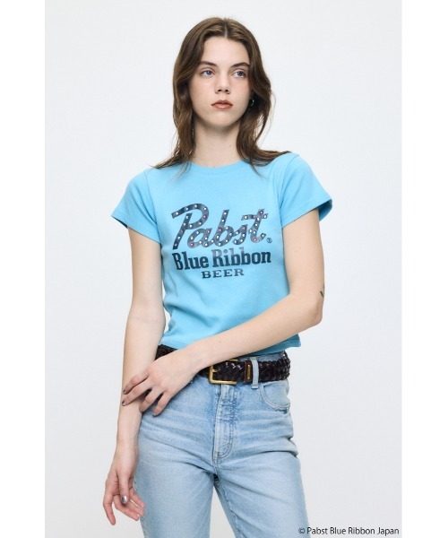 MOUSSY(マウジー)の「PABST CURSIVE LOGO Tシャツ(Tシャツ/カットソー・レディース・ブラック/レッド/ホワイト/ライトブルー・FREE)」の16枚目の写真