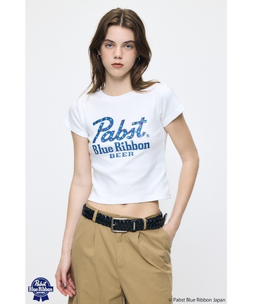 MOUSSY(マウジー)の「PABST CURSIVE LOGO Tシャツ(Tシャツ/カットソー・レディース・ブラック/レッド/ホワイト/ライトブルー・FREE)」の19枚目の写真