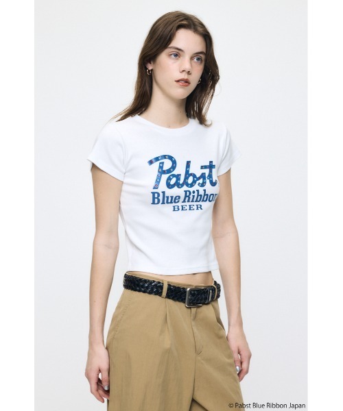 MOUSSY(マウジー)の「PABST CURSIVE LOGO Tシャツ(Tシャツ/カットソー・レディース・ブラック/レッド/ホワイト/ライトブルー・FREE)」の22枚目の写真