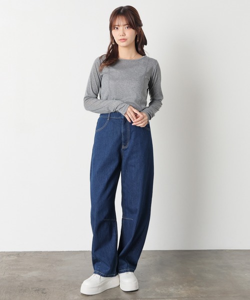 Honeys(ハニーズ)の「アウトシームトップス(Tシャツ/カットソー・レディース・ブラック/サックスブルー/レッド/アイボリー/杢グレー/ピンク・LL/L/M/S)」の20枚目の写真