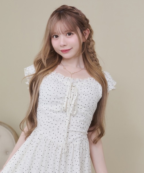 Rmine(アールマイン)の「袖フリル バッグリボン ドット ロングワンピース(ワンピース・レディース・レッド/ホワイト/ネイビー・FREE)」の6枚目の写真